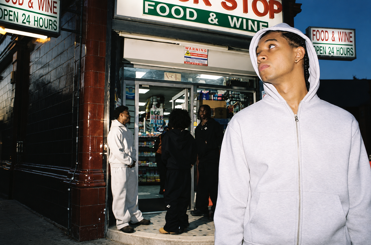A quiet moment outside a convenience store at night