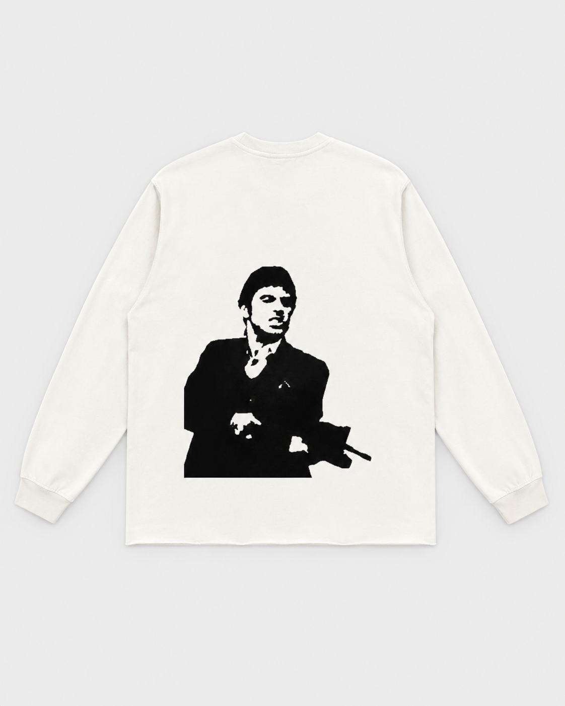 Outlaw Raw Hem Long Sleeve, back on light grey